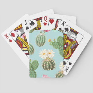 Cactus, pink flowers: light decor playing cards