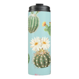 Cactus, pink flowers: light decor thermal tumbler