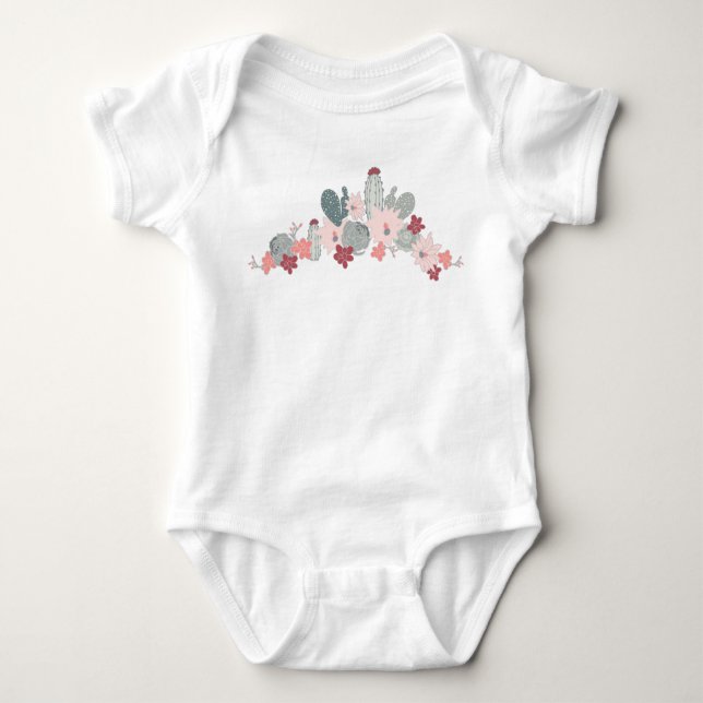 Cactus Pink Mint Succulents Plants Pattern Baby Bodysuit (Front)
