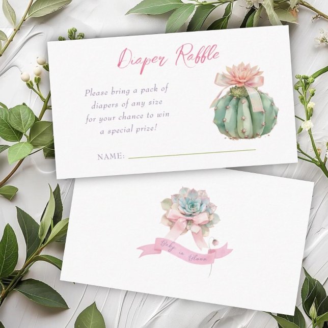 Cactus Pink Ribbon Baby Girl Shower Diaper Raffle Enclosure Card (Creator Uploaded)
