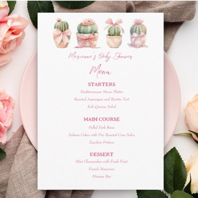 Cactus Pink Ribbon Baby Girl Shower Menu (Creator Uploaded)