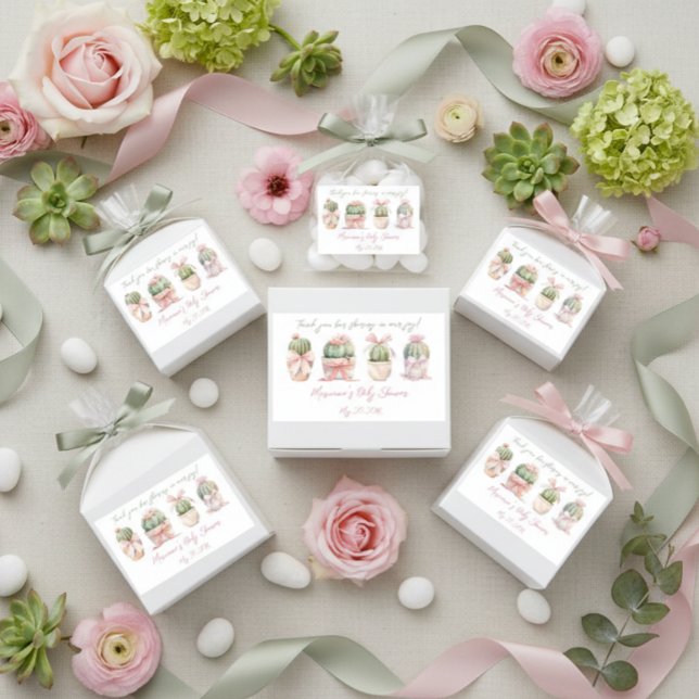 Cactus Pink Ribbon Baby Girl Shower Thank You Rectangular Sticker (Creator Uploaded)