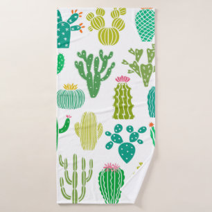 Cactus plant and flower vintage set isolated on wh bath towel