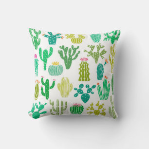 Cactus plant and flower vintage set isolated on wh cushion
