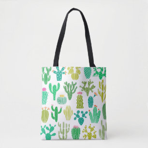 Cactus plant and flower vintage set isolated on wh tote bag
