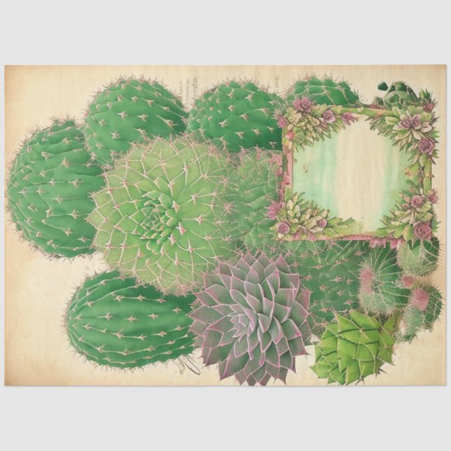 Cactus Plant Ephemera Collage Art No7 Tissue Paper (Front)