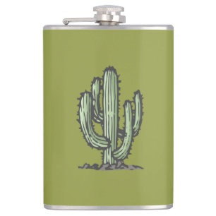 Cactus Plant Hand Drawn Illustration Hip Flask