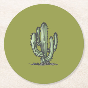 Cactus Plant Hand Drawn Illustration Round Paper Coaster
