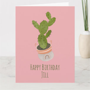 Cactus Plant Rainbow Basket Hand Drawn  Birthday Card
