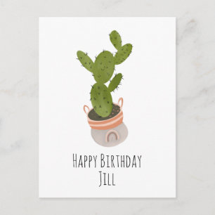 Cactus Plant Rainbow Basket Hand Drawn  Birthday Postcard