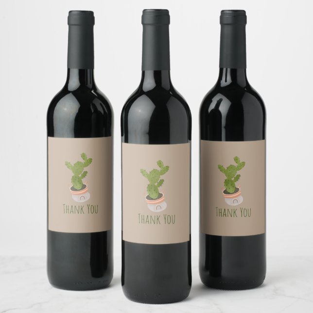 Cactus Plant Rainbow Basket Hand Drawn   Wine Label (Bottles)