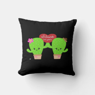 Cactus Plant Stuck On You Couples Heartfelt Design Cushion