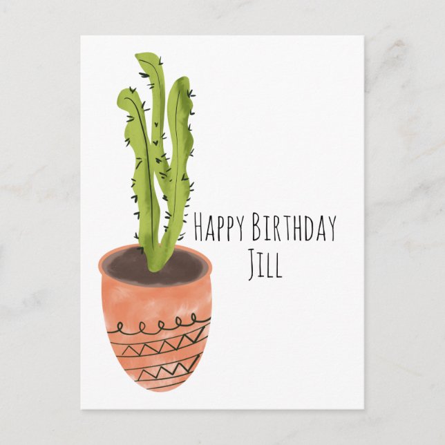 Cactus Plant Terracotta Hand Drawn  Birthday  Postcard (Front)