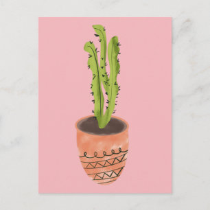 Cactus Plant Terracotta Hand Drawn Pink Postcard
