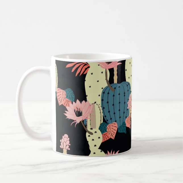 Cactus Plant: Vintage Botanical Pattern Coffee Mug (Left)