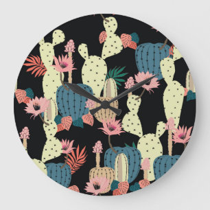 Cactus Plant: Vintage Botanical Pattern Large Clock