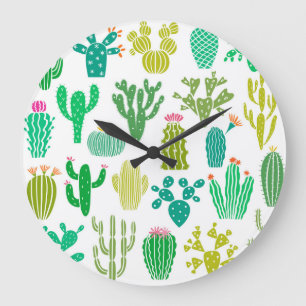 Cactus plant: vintage floral set. large clock