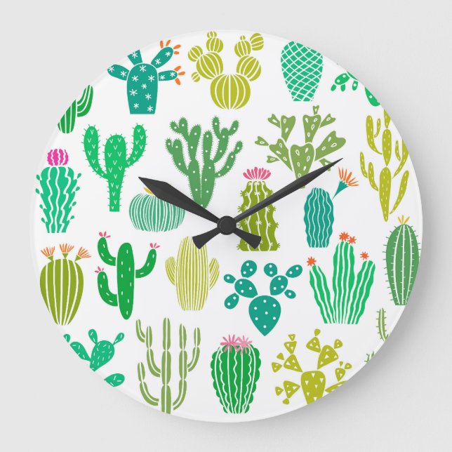 Cactus plant: vintage floral set. large clock (Front)
