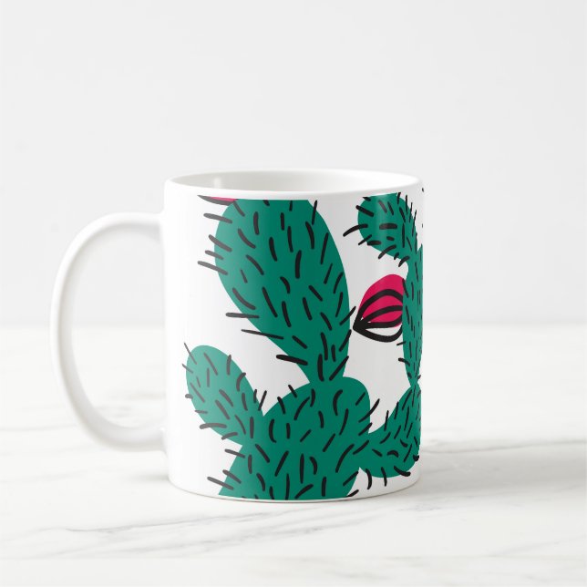 Cactus plant, vintage green seamless pattern. coffee mug (Left)