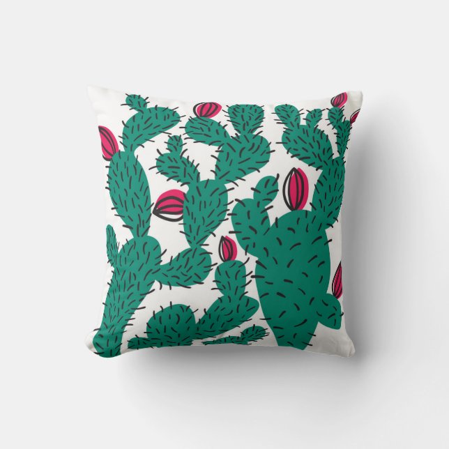Cactus plant, vintage green seamless pattern. cushion (Front)