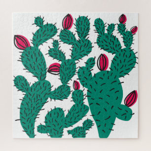 Cactus plant, vintage green seamless pattern. jigsaw puzzle