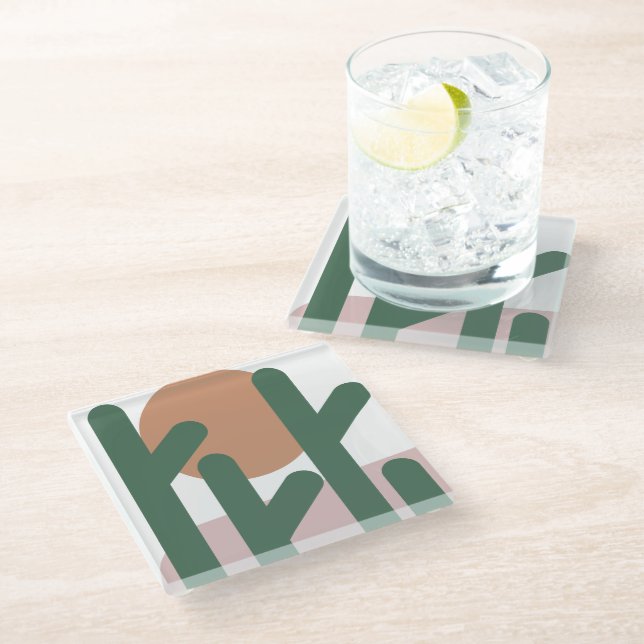 Cactus Plants Desert Boho Green Pink Glass Coaster (Angled)
