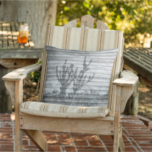 Cactus Plants On Wood Planks Black And White Photo Cushion