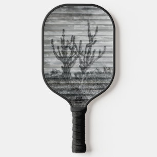 Cactus Plants On Wood Planks Black And White Photo Pickleball Paddle