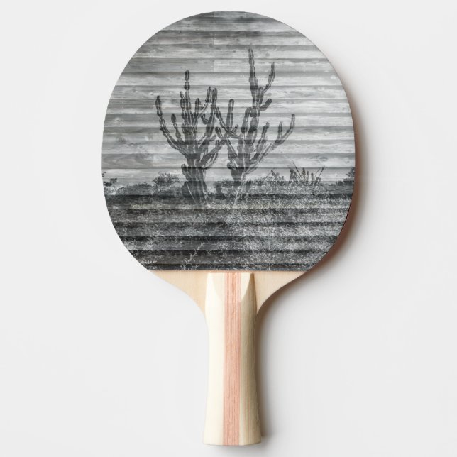 Cactus Plants On Wood Planks Black And White Photo Ping Pong Paddle (Front)