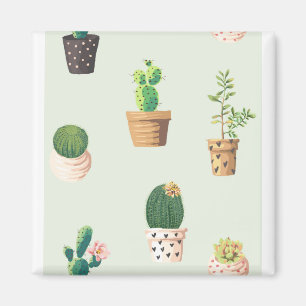 Cactus Plants Pots Flowers Pattern Cute Magnet