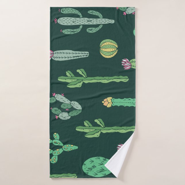 Cactus Plants: Vintage Seamless Background Bath Towel (Bath Towel)