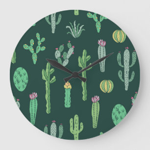 Cactus Plants: Vintage Seamless Background Large Clock