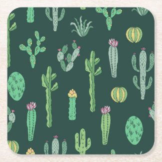 Cactus Plants: Vintage Seamless Background Square Paper Coaster