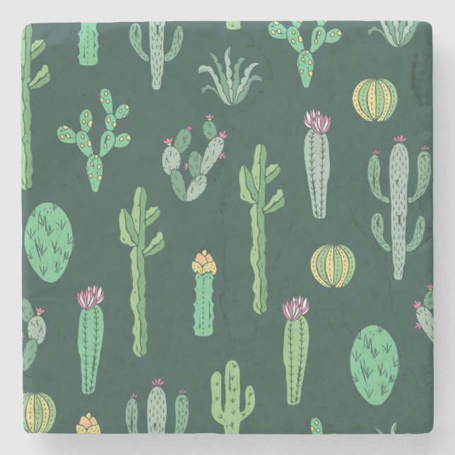 Cactus Plants: Vintage Seamless Background Stone Coaster (Front)