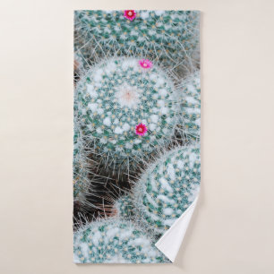 Cactus Plants with Tiny Pink Flowers Bath Towel