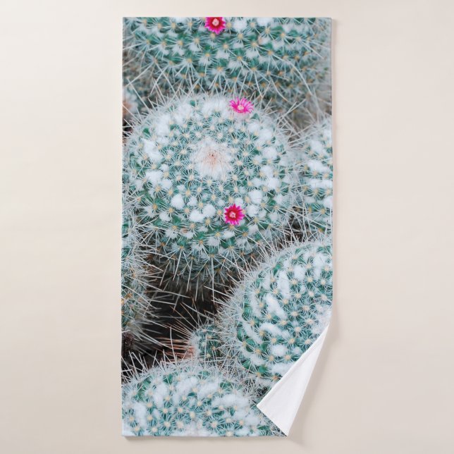 Cactus Plants with Tiny Pink Flowers Bath Towel (Bath Towel)