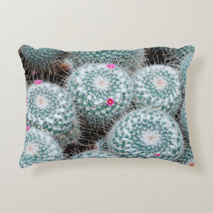 Cactus Plants with Tiny Pink Flowers Decorative Cushion