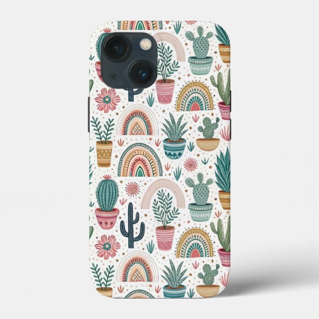 Cactus Pot with Plants, Flowers and Rainbows Case-Mate iPhone Case (Back)