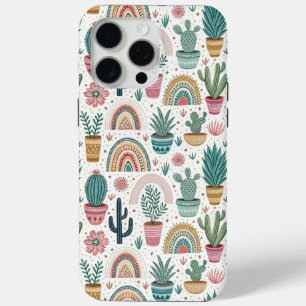 Cactus Pot with Plants, Flowers and Rainbows iPhone 15 Pro Max Case
