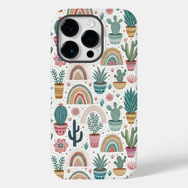 Cactus Pot with Plants, Flowers and Rainbows Case-Mate iPhone Case (Back)