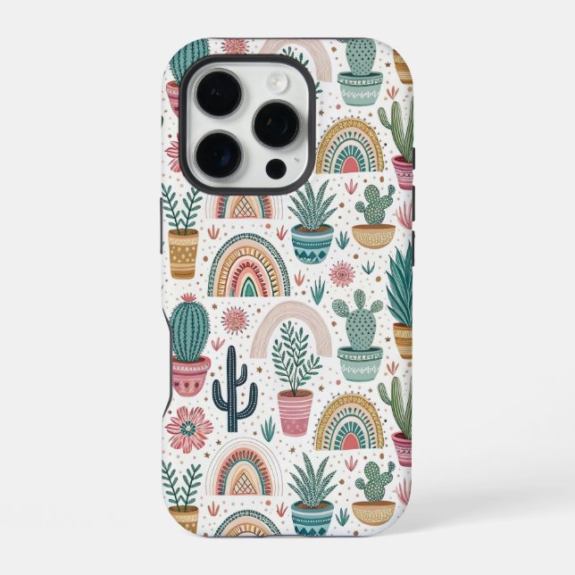 Cactus Pot with Plants, Flowers and Rainbows iPhone Case (Back)
