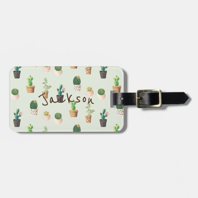 Cactus Print Luggage Tag (Front Horizontal)