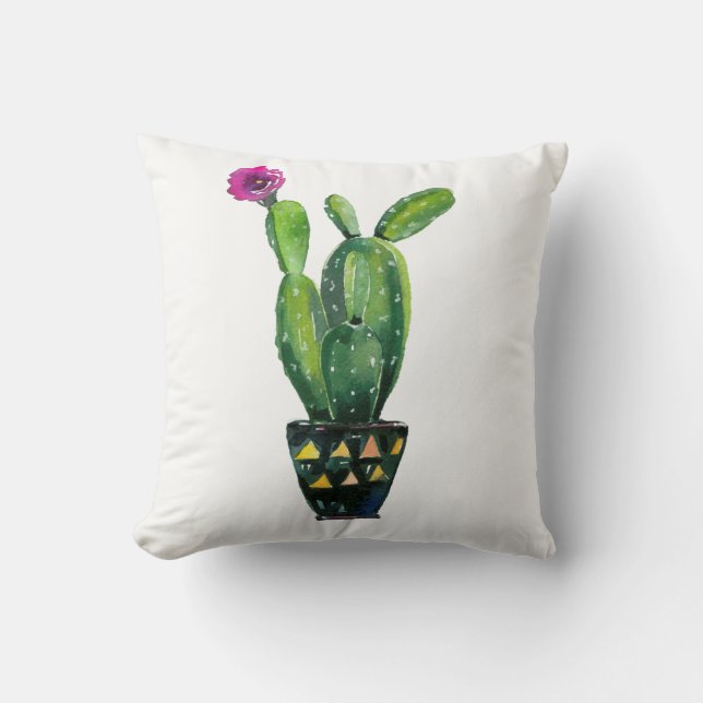 Cactus Purple Floral Watercolor Southwestern Boho Cushion (Front)