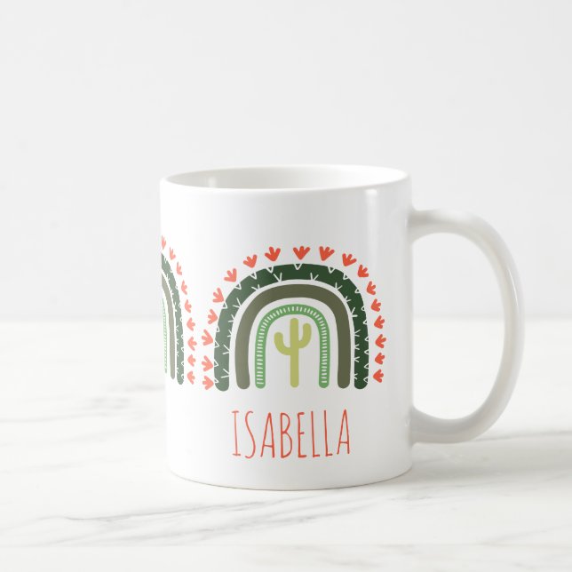 Cactus Rainbow NAME Orange Green Modern Desert  Coffee Mug (Right)