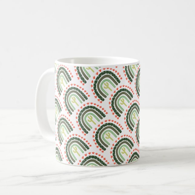 Cactus Rainbow Orange Green Modern Desert Fun Coffee Mug (Front Left)