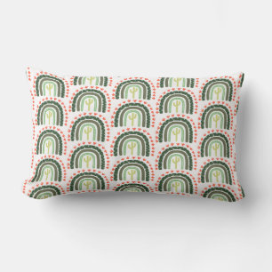 Cactus Rainbow Orange Green White Modern Desert Lumbar Cushion
