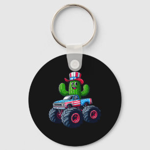 Cactus Riding Monster Truck 4th Of July Key Ring