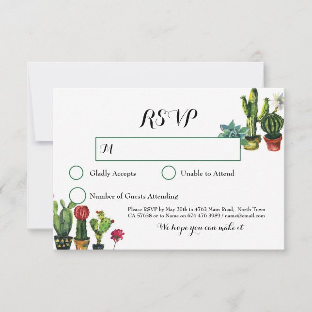 Cactus RSVP Wedding Fiesta Response Cards Lights (Front)