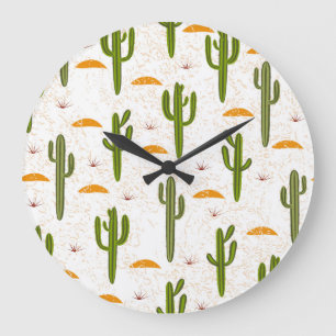 Cactus Sand: Mexican Style Seamless. Large Clock