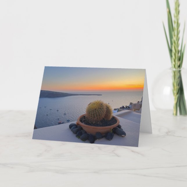 Cactus Santorini Greece Sunset Photography Card (Front)